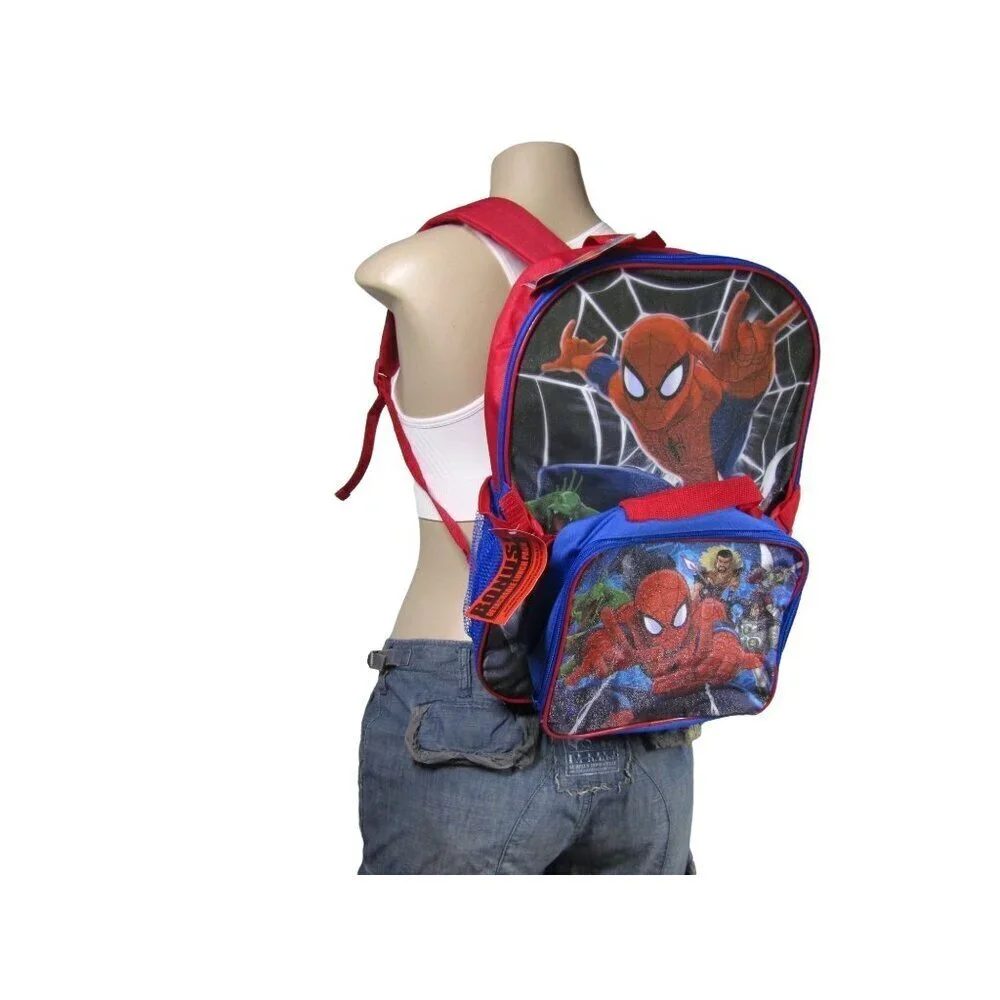 Spiderman DC Ultimate Super Heroes Backpack Lunch Bag Boys 16 Inch NWT